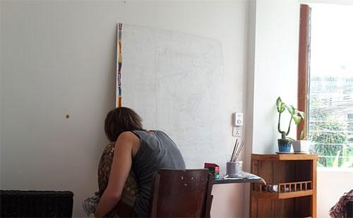 kristyna-working YK Art House Artist in residence